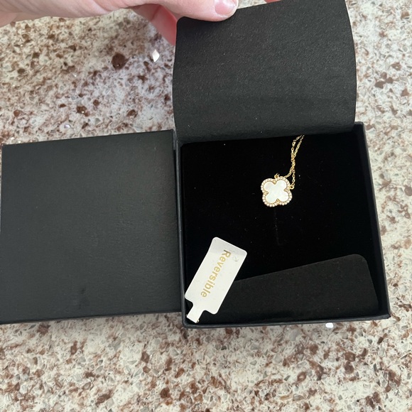 Rachel Zoe Black and Gold Necklace with Clover Pendant - Picture 2 of 5